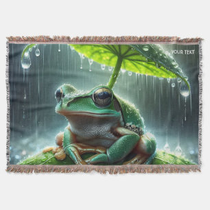 Fantasy Cute Frog Leaf Umbrella Throw Blanket