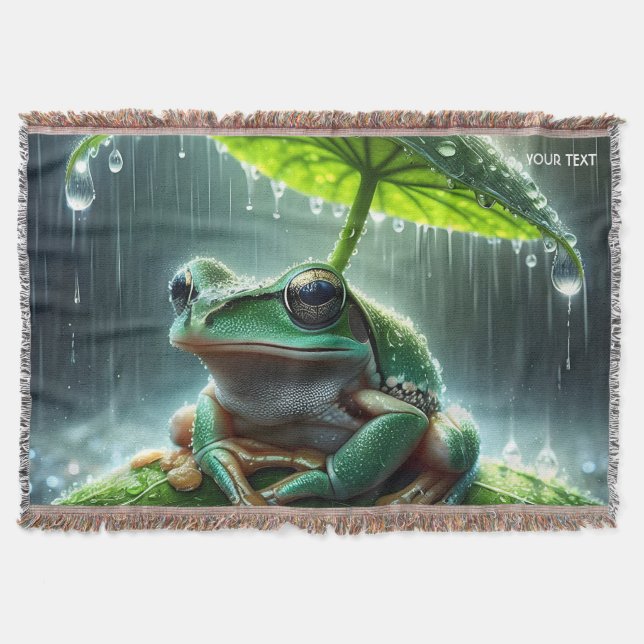 Fantasy Cute Frog Leaf Umbrella Throw Blanket (Front)