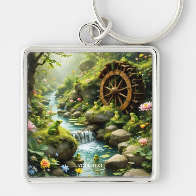 Fantasy Cute Frog River Forest Keychain (Front)