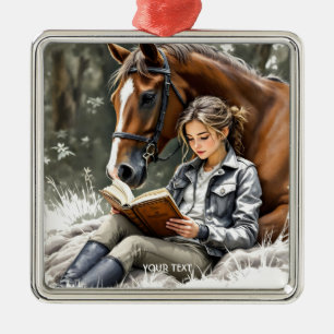 Fantasy Cute Garden Horse Girl Metal Ornament