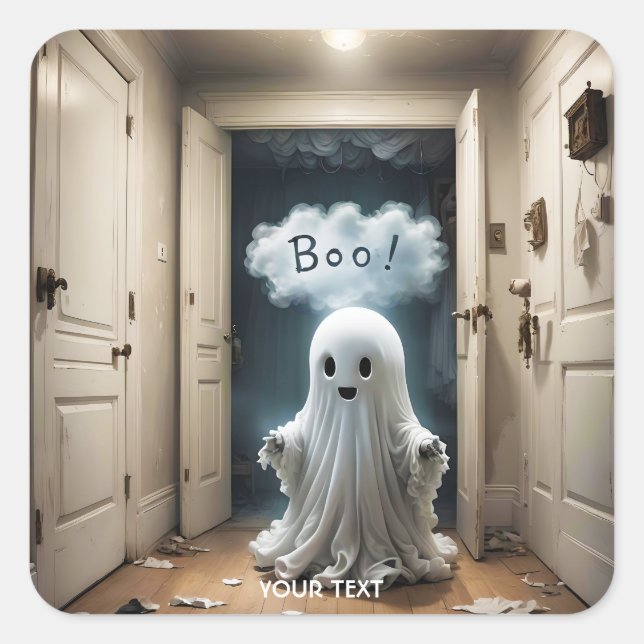 Fantasy Cute Ghost Closet Boo Square Sticker (Front)