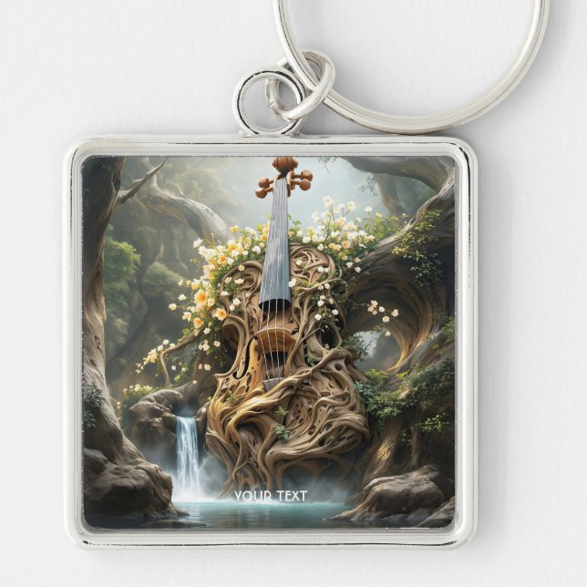 Fantasy Cute Giant Violin Forest Keychain (Front)