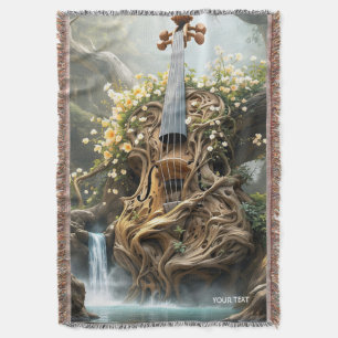 Fantasy Cute Giant Violin Forest Throw Blanket