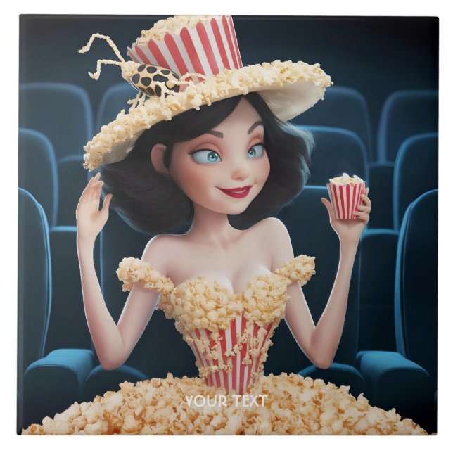 Fantasy Cute Girl Cinema Popcorn Tile (Front)