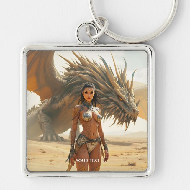 Fantasy Cute Girl Dragon Desert Keychain (Front)