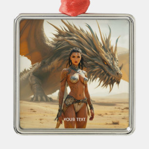 Fantasy Cute Girl Dragon Desert Metal Ornament