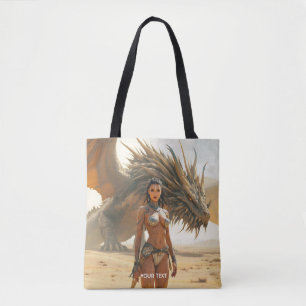 Fantasy Cute Girl Dragon Desert Tote Bag