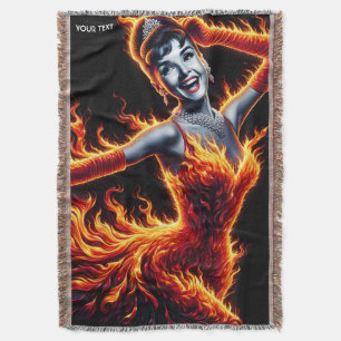 Fantasy Cute Girl Fire Dress Throw Blanket