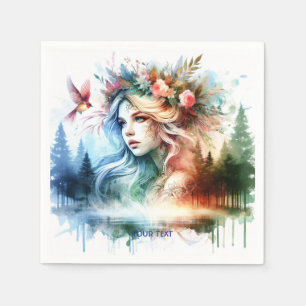 Fantasy Cute Girl Flowers Bird Napkin