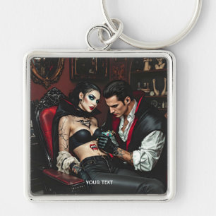 Fantasy Cute Girl Man Tattoo Keychain