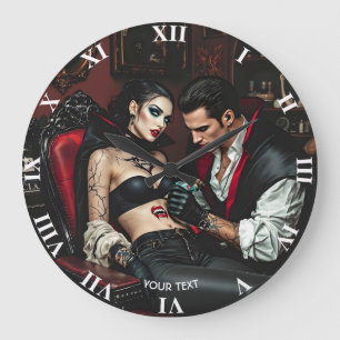 Fantasy Cute Girl Man Tattoo Large Clock