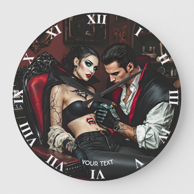 Fantasy Cute Girl Man Tattoo Large Clock (Front)