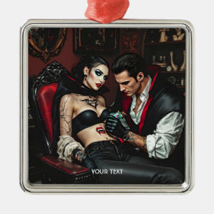 Fantasy Cute Girl Man Tattoo Metal Ornament