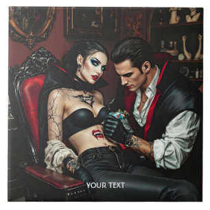 Fantasy Cute Girl Man Tattoo Tile