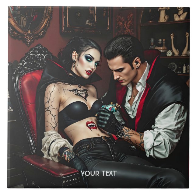 Fantasy Cute Girl Man Tattoo Tile (Front)