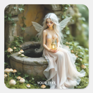 Fantasy Cute Girl Mushrooms Lantern Square Sticker
