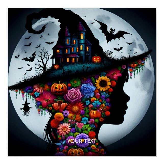 Fantasy Cute Girl Witch Halloween Poster (Front)