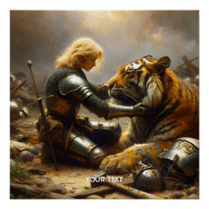 Fantasy Cute Girl Wounded Tiger Poster