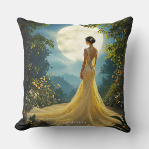 Fantasy Cute Girl Yellow Dress Throw Pillow