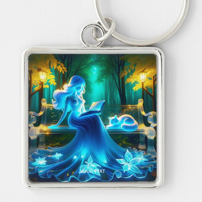 Fantasy Cute Glass Girl Cat Keychain (Front)