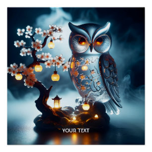Fantasy Cute Glass Owl Sakura Poster