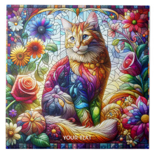 Fantasy Cute Glass Quilted Cat Tile