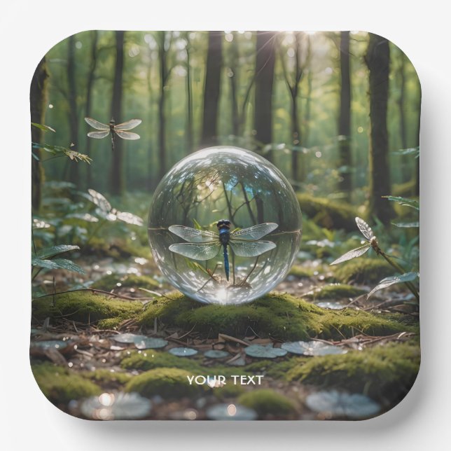 Fantasy Cute Glass Sphere Dragonfly Paper Plate (Front)