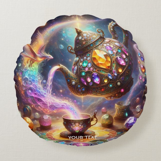 Fantasy Cute Glass Tea Kettle Round Pillow (Front)