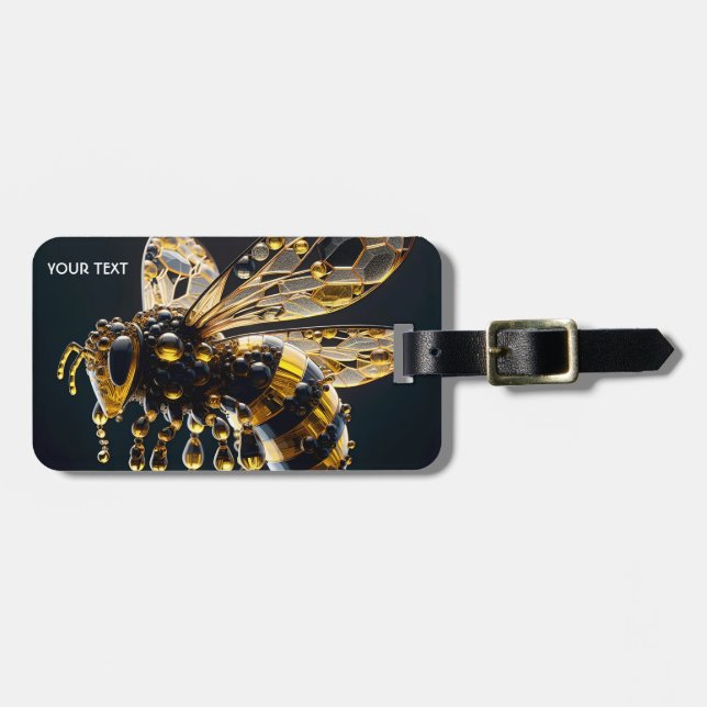 Fantasy Cute Glass Yellow Black Bee Luggage Tag (Front Horizontal)