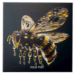 Fantasy Cute Glass Yellow Black Bee Tile