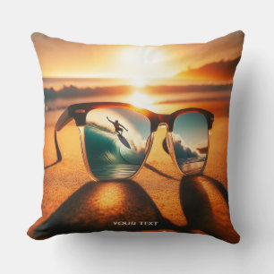 Fantasy Cute Glasses Sunset Beach Throw Pillow