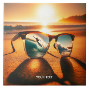 Fantasy Cute Glasses Sunset Beach Tile
