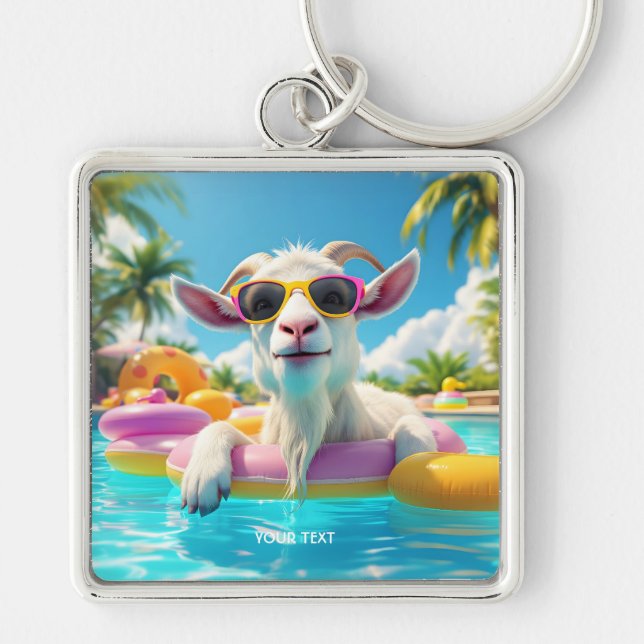Fantasy Cute Goat Float Glasses Keychain (Front)