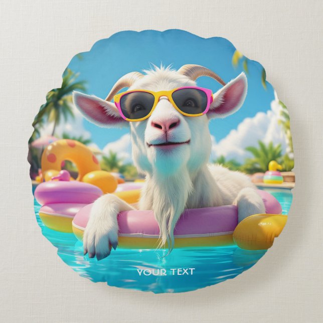 Fantasy Cute Goat Float Glasses Round Pillow (Front)
