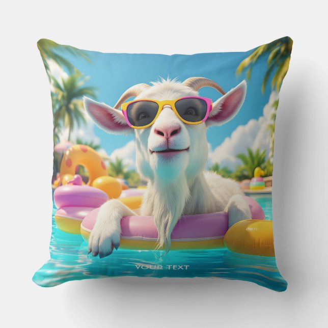 Fantasy Cute Goat Float Glasses Throw Pillow (Front)