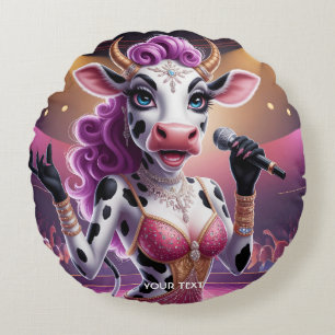 Fantasy Cute Gorgeous Cow Popstar Round Pillow