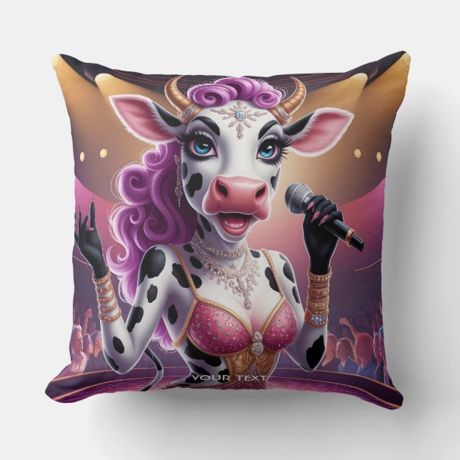 Fantasy Cute Gorgeous Cow Popstar Throw Pillow (Front)