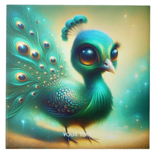Fantasy Cute Green Baby Peacock Tile