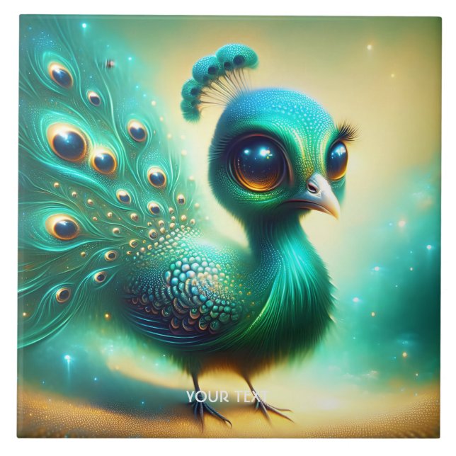 Fantasy Cute  Green Baby Peacock Tile (Front)