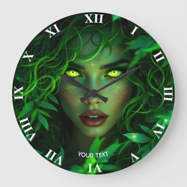 Fantasy Cute Green Beautiful Face Large Clock (Front)