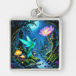 Fantasy Cute Green Bird Flower Keychain