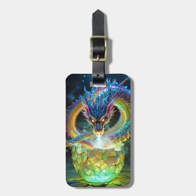 Fantasy Cute Green Dragon Egg Luggage Tag (Front Vertical)