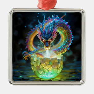 Fantasy Cute Green Dragon Egg Metal Ornament