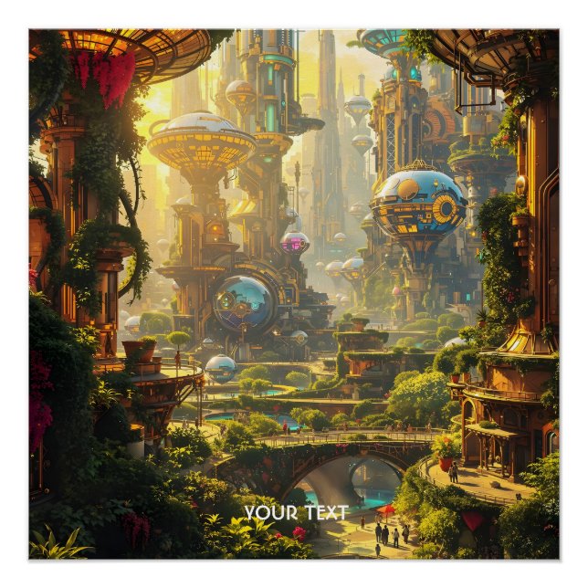 Fantasy Cute Green Future City Poster (Front)