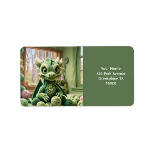 Fantasy Cute Green Yarn Dragon Label