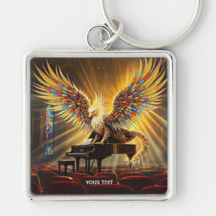 Fantasy Cute Griffon Playing Piano Keychain