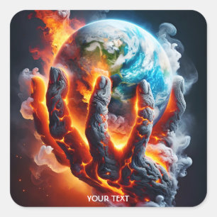 Fantasy Cute Hand Earth Lava Square Sticker