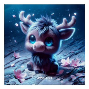 Fantasy Cute Happy Baby Moose Poster