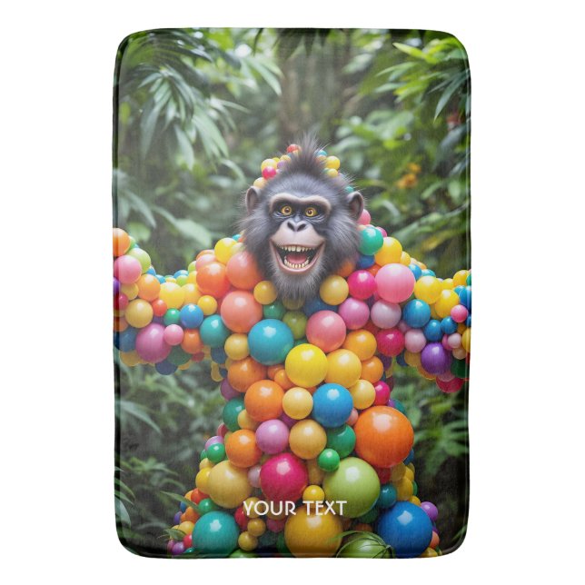 Fantasy Cute Happy Colourful Monkey Bath Mat (Front Vertical)