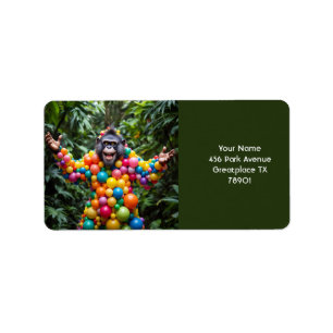 Fantasy Cute Happy Colourful Monkey Label